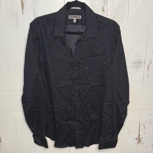 Express Men's Black Patterned Button Down Shirt